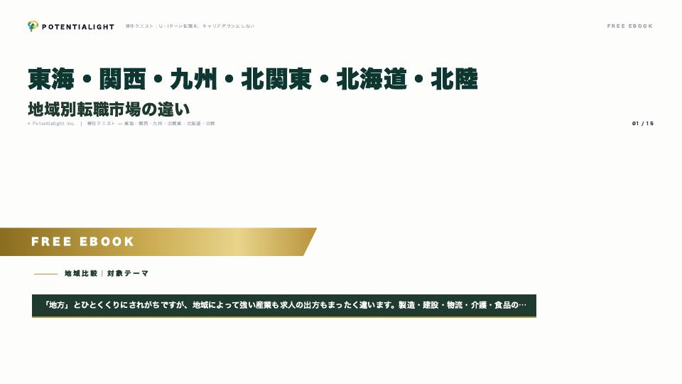 東海・関西・九州・北関東・北海道・北陸 — 地域別転職市場の違い eBook表紙